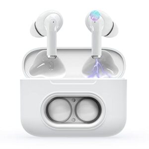 pianogic a5 wireless earbuds with pop bubble, bluetooth headphones noise cancelling ear buds with usb-c charging case ipx6 waterproof long playtime in-ear earphones with mic for iphone android white