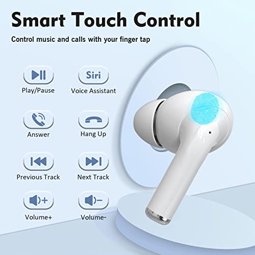 Pianogic A5 Wireless Earbuds with Pop Bubble, Bluetooth Headphones Noise Cancelling Ear Buds with USB-C Charging Case IPX6 Waterproof Long Playtime in-Ear Earphones with Mic for iPhone Android White