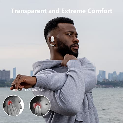 Oladance Open Ear Headphones Bluetooth 5.2 Wireless Earbuds for Android & iPhone, Open Ear Earbuds with Dual 16.5mm Dynamic Drivers, Up to 94 Hours Playtime Waterproof Sport Earbuds -Cloud White