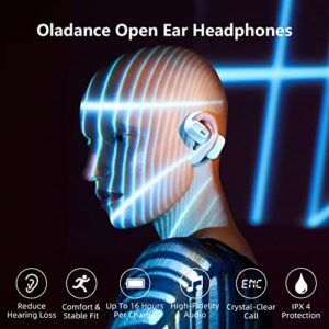 Oladance Open Ear Headphones Bluetooth 5.2 Wireless Earbuds for Android & iPhone, Open Ear Earbuds with Dual 16.5mm Dynamic Drivers, Up to 94 Hours Playtime Waterproof Sport Earbuds -Cloud White