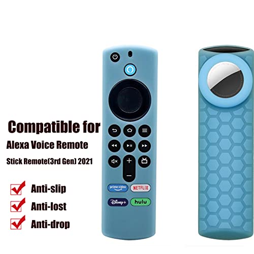 TV Stick 3rd Remote Cover Case with Airtag Holder (Glow in The Dark) Compatible with Fir TV Stick 3rd Gen,Tracker Cover for Tile Sticker 2020,Glow Blue