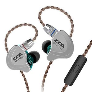 cca c10 in-ear earphones, 4ba+1dd hybrid hifi stereo deep bass noise isolating sport iem wired earbuds/headphones, stage/studio in ear monitor with detachable cable 2pin 0.75mm (cyan,with mic)