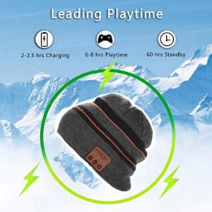 Happy-top Wireless Music Beanie Hat Winter Warm Knit Cap with Stereo Headphone Headset Speaker Mic Hands-Free for Men Women Outdoor Sports Compatible with iPhone Android Cell Phones (Black Grey)