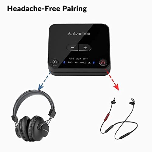 Avantree D4169 & HS910 & HS907, Bundle - Wireless Earbuds for TV Watching with Bluetooth Transmitter, No Audio Delay, Plug n Play & Neckband Headphone Stand & Headphone Holder Wall Mount