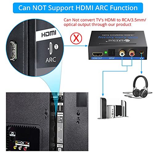 eSynic 4K HDMI Audio Extractor HDMI to HDMI + Optical TOSLINK SPDIF + Analog RCA L/R +3.5mm Jack Stereo Audio Video Splitter Converter with Power ON/Off Switch Support 4K Full HD1080p 3D