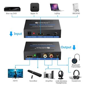 eSynic 4K HDMI Audio Extractor HDMI to HDMI + Optical TOSLINK SPDIF + Analog RCA L/R +3.5mm Jack Stereo Audio Video Splitter Converter with Power ON/Off Switch Support 4K Full HD1080p 3D