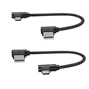 hcfeng double elbow type c cable right angle nylon braided usb 2.0a to usb c cable type c 90°to usb a 90°left elbow fast charging cable compatible with type-c port device [2pack/0.6ft]