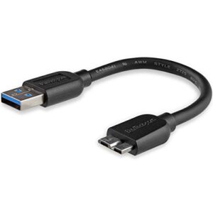 startech.com 15cm 6in short slim usb 3.0 a to micro b cable m/m – mobile charge sync usb 3.0 micro b cable for smartphones and tablets (usb3aub15cms)
