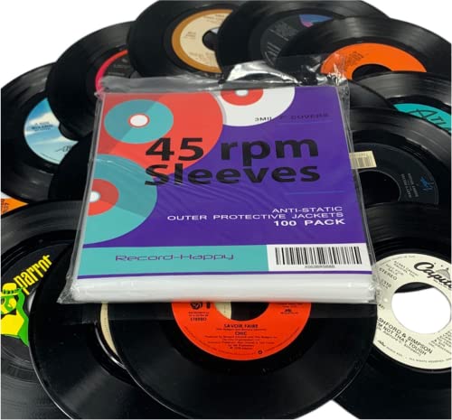 45 RPM Vinyl Record Sleeves – Premium High Clarity 3mil Plastic Outer Covers for 7 inch Albums Anti-Static LP Record Storage Protective Jackets 100 Pack