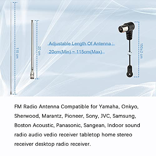 Superbat Telescopic FM Antenna for Stereo Receiver Indoor, FM Radio Antenna 75 Ohm UNBAL for Yamaha Onkyo Denon Table Top Home Theater Receiver Radio Receiver Antenna Tuner