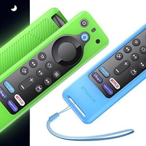 fire tv stick remote cover [2 pack] 2021 release, latest alexa voice remote case, stouchi firestick remote cover silicone protective sleeves with lanyard (green & sky blue)