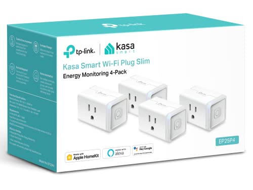 Kasa Smart Plug Mini 15A, Apple HomeKit Supported, Smart Outlet Works with Siri, Alexa & Google Home, No Hub Required, UL Certified, App Control, Scheduling, Timer, 2.4G WiFi Only, 4-Pack (EP25P4)