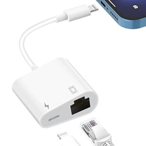 [apple mfi certified] lightning to ethernet adapter, 2 in 1 rj45 ethernet lan network adapter for iphone/ipad/ipod, iphone ethernet adapter with charge port, 10/100mbps high speed, plug and play