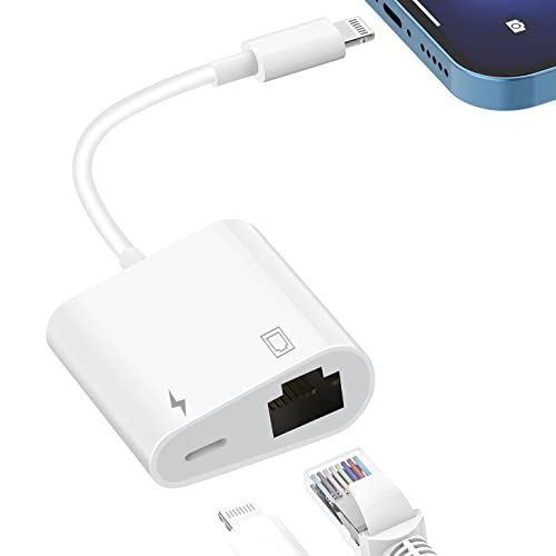 [Apple MFi Certified] Lightning to Ethernet Adapter, 2 in 1 RJ45 Ethernet LAN Network Adapter for iPhone/iPad/iPod, iPhone Ethernet Adapter with Charge Port, 10/100Mbps High Speed, Plug and Play