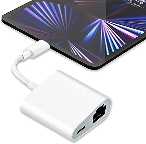[Apple MFi Certified] Lightning to Ethernet Adapter, 2 in 1 RJ45 Ethernet LAN Network Adapter for iPhone/iPad/iPod, iPhone Ethernet Adapter with Charge Port, 10/100Mbps High Speed, Plug and Play