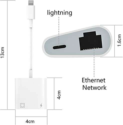 [Apple MFi Certified] Lightning to Ethernet Adapter, 2 in 1 RJ45 Ethernet LAN Network Adapter for iPhone/iPad/iPod, iPhone Ethernet Adapter with Charge Port, 10/100Mbps High Speed, Plug and Play