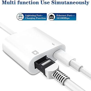 [Apple MFi Certified] Lightning to Ethernet Adapter, 2 in 1 RJ45 Ethernet LAN Network Adapter for iPhone/iPad/iPod, iPhone Ethernet Adapter with Charge Port, 10/100Mbps High Speed, Plug and Play