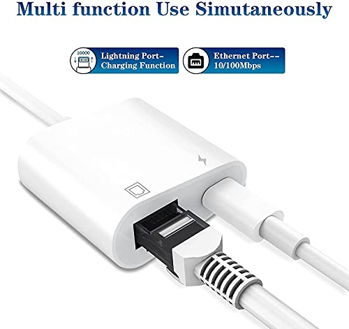 [Apple MFi Certified] Lightning to Ethernet Adapter, 2 in 1 RJ45 Ethernet LAN Network Adapter for iPhone/iPad/iPod, iPhone Ethernet Adapter with Charge Port, 10/100Mbps High Speed, Plug and Play