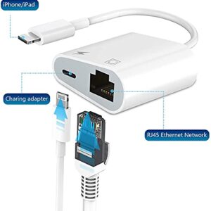 [Apple MFi Certified] Lightning to Ethernet Adapter, 2 in 1 RJ45 Ethernet LAN Network Adapter for iPhone/iPad/iPod, iPhone Ethernet Adapter with Charge Port, 10/100Mbps High Speed, Plug and Play