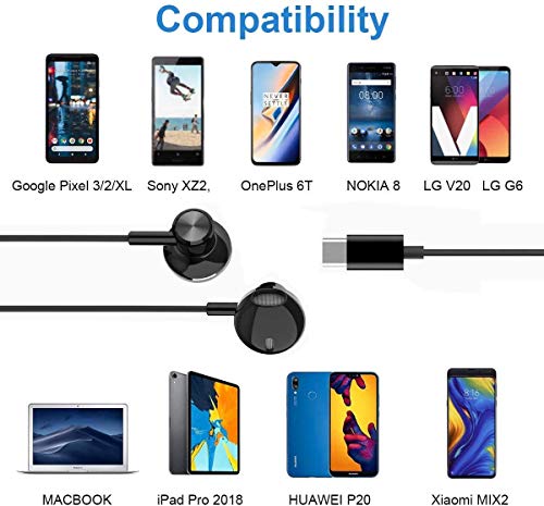 Urban Extreme USB Type C Earphones Stereo in Ear Earbuds Headphones with Microphone Bass Earbud with Mic and Volume Control Compatible with Android Smartphone - Black (US Version with Warranty)