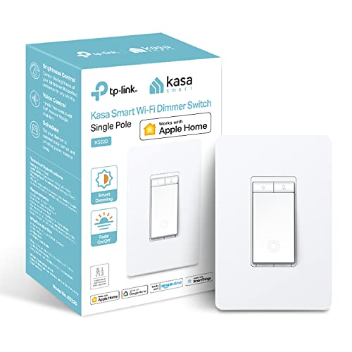 Kasa Apple HomeKit Smart Dimmer Switch KS220, Single Pole, Neutral Wire Required, 2.4GHz Wi-Fi Light Switch Works with Siri, Alexa and Google Home, UL Certified, No Hub Required, White