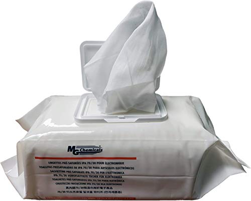 MG Chemicals 8241 IPA 70/30 Presaturated Wipes for Electronics - 140 Wipes in a Resealable Soft Pack, Clear (8241-140)