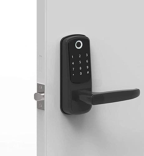 Alexa Door Locks for Front Door, Gimkok 6-in-1 Keyless Front Door Lock Alexa with Reversible Handle for Home, Office, Voice Control, Use APP, IC Card, Anti-peep Code Door Lock Handle (Black)