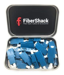 fibershack – lc to lc coupler tin – 20 pack – single mode lc fiber couplers. lc fiber optic couplers are cleaned & extend lc fiber cables. 20 x sm sx lc fiber adapters included