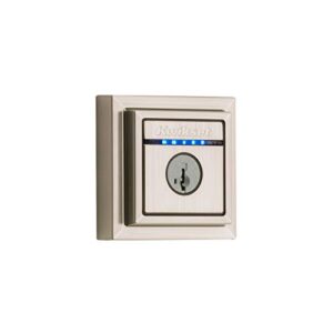 kwikset 99250-206 kevo contemporary touch-to-open bluetooth smart square door lock deadbolt featuring smartkey security, satin nickel
