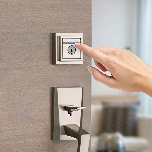 Kwikset 99250-206 Kevo Contemporary Touch-to-Open Bluetooth Smart Square Door Lock Deadbolt Featuring SmartKey Security, Satin Nickel