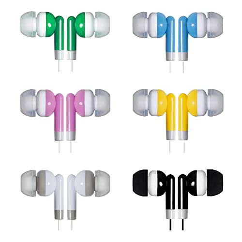 Wholesale Lot Kids Bulk Earbuds Headphones Earphones 50 Pack Multi Colored Individually Bagged Disposable Ear Buds for School Classroom Libraries Students