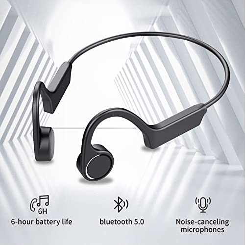 Bone Conduction Headphones Bluetooth,Wireless Open-Ear Headphones Built-in Noise-canceling Mic,Sweatproof Bluetooth 5.0 Sport Headset for Running, Bicycling, Hiking, Yoga -Black