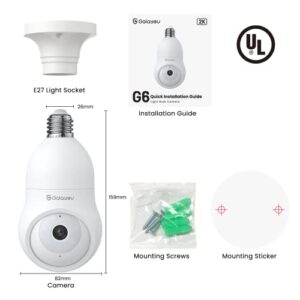 GALAYOU 360 Light Bulb Security Camera Light Socket E27 Lightbulb Camera, 2.4G WiFi Wireless Camera for Home Security with Motion Tracking, Easy Installation, Works with Alexa