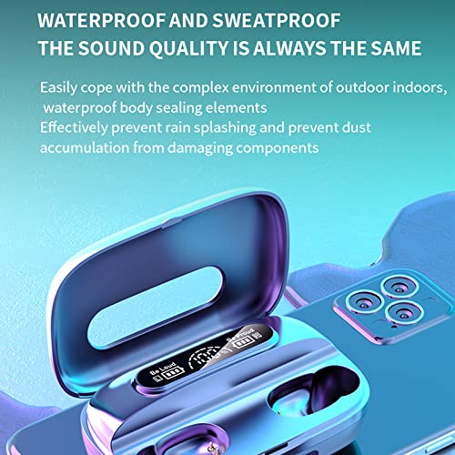 Wireless Earbuds, New Bluetooth Headphones LED Display Charging Case IPX7 Waterproof Built-in Mic Deep Bass High-Fidelity Stereo Earphones for Sports Work