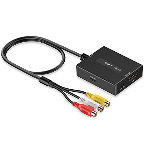 Uzifhdhi RCA to HDMI Converter, AV to HDMI Converter Supports PAL/NTSC for PS2/VHS/VCR/Blue-Ray DVD ect.