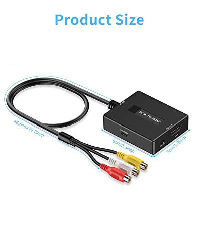 Uzifhdhi RCA to HDMI Converter, AV to HDMI Converter Supports PAL/NTSC for PS2/VHS/VCR/Blue-Ray DVD ect.