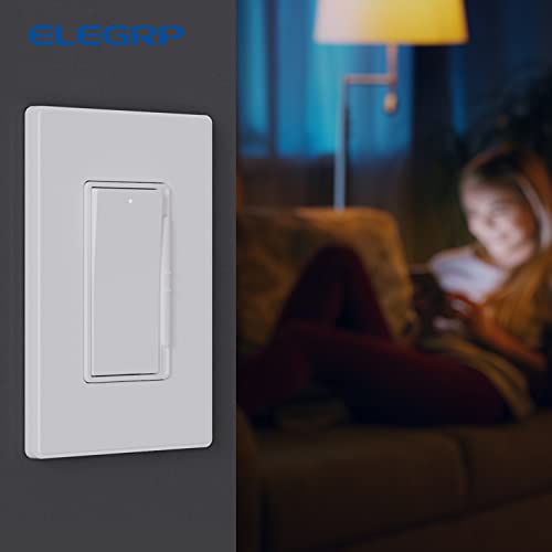 ELEGRP Digital Dimmer Light Switch for 300W Dimmable LED/CFL Lights and 600W Incandescent/Halogen, Single Pole/3-Way LED Slide Dimmer Light Switch, Wall Plate Included, UL Listed, 6 Pack, Matte White