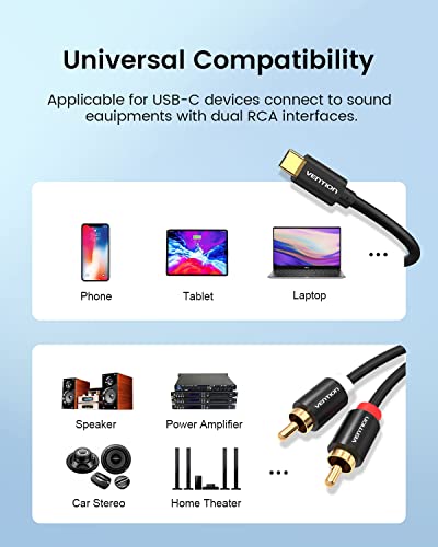 VENTION USB C to 2 RCA Audio Cable, Type-C to RCA Male to Male Y RCA Splitter, 2RCA Jack USB-C Audio Cable for Phone, Tablet, Home Theater, DVD, Amplifier, Speaker, Car Stereo (5ft /1.5M)