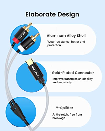 VENTION USB C to 2 RCA Audio Cable, Type-C to RCA Male to Male Y RCA Splitter, 2RCA Jack USB-C Audio Cable for Phone, Tablet, Home Theater, DVD, Amplifier, Speaker, Car Stereo (5ft /1.5M)