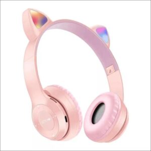 Cat Ear Wireless Headphones with Led Light, Cute Design Bluetooth Headset with Mic (Pink)