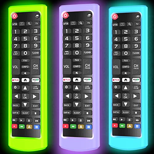 3 Pack Case for LG TV Remotes, Remote Cover for LG Smart TV Remote Control AKB75095307 AKB75375604 AKB74915305 Original, Replacement Silicone Skin Sleeve Glow in The Dark Green Blue Purple