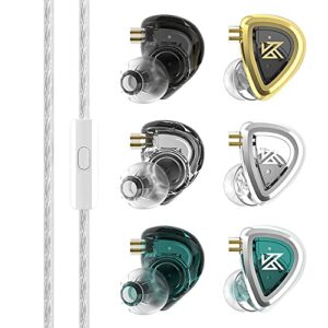 kz edc in-ear monitors, hifi stereo stage/studio iem wired noise isolating sport earphones/earbuds/headphones with detachable cable for musician audiophile (with mic, eda 3 in 1)