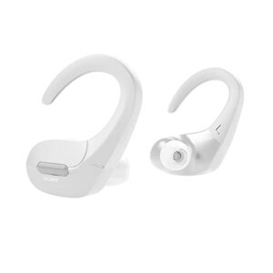 Coby True Wireless Sports Ear Buds with Over Ear Hooks | Wireless Bluetooth Earbuds | Sweatproof and Splash-Resistant | Headphones with Microphone Built-in | for Gym Sports & Running (White)