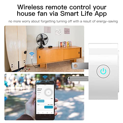 MoesGo Smart WiFi Power Dimmer Plug, Brightness Adjust Timer Socket, Tuya Smart Life App Remote Control, Compatible with Alexa and Google Home White