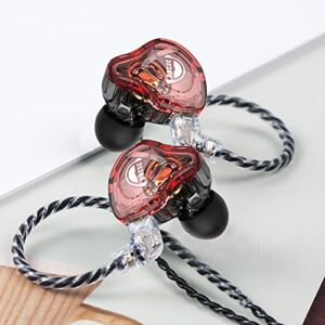 in Ear Monitor Earphones 10mm Dynamic Hybrid Wired Earbuds IEM Earphones with 2 Pin Cable Improve Music Quality HiFi Stereo Earbuds Fashion Noise-Isolating Earbuds for Gaming & Music Red with Mic