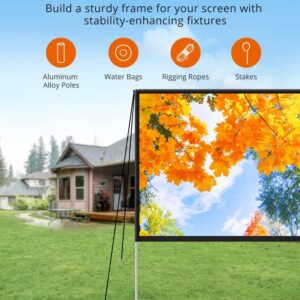 HYZ 100 inch Freestanding Projection Screen, Portable Front & Rear Projection Screen, 4K HD 16:9 Polyester Fabric Screen Outdoors and Indoors, Setup in Minutes, Home Theater, Presentation