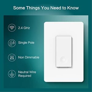 TREATLIFE Smart Switch 4 Pack, 2.4Ghz Smart Light Switch WiFi Light Switch Single-Pole, Neutral Wire Required, Works with Alexa, Google Home and SmartThings, Smart Home Remote Control, FCC/ETL Listed