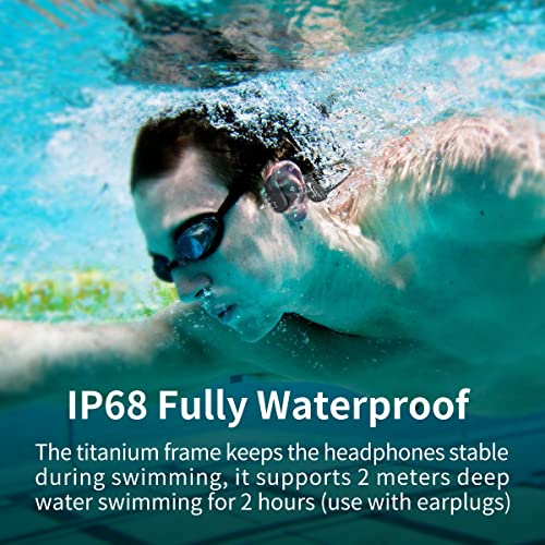 Bone Conduction Headphones Bluetooth Swimming Headphones, Hiteblaz IP68 Waterproof Underwater Headphones for Swimming Earbuds, Clear Call, Open Ear Wireless 8G Memory for Running(Black-X2)