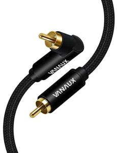 vanaux 90 degree rca cable subwoofer cable male to male digital coaxial audio cable for home theater, sound bar, tv, ps4, xbox,and more,black (10ft/3m)