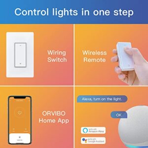 ORVIBO Smart Light Switch with Remote, Single Pole and Wireless 3 Way Smart Switch Works with Alexa and Google Home, Neutral Wire Required, No Hub Required, 2.4GHz WiFi Light Switch, Not dimmable